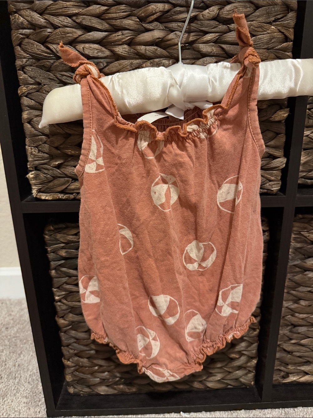 Rylee + Cru Rust Pink Sleeveless play suit with White Ball Print